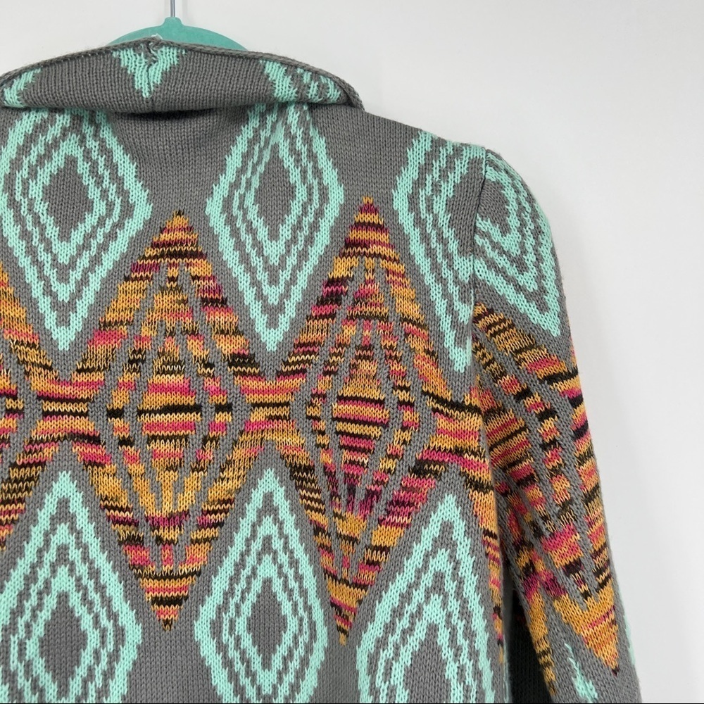 Petrol Aztec Southwest Bohemian Western Draped Multi Cardigan Sweater - Picture 6 of 10
